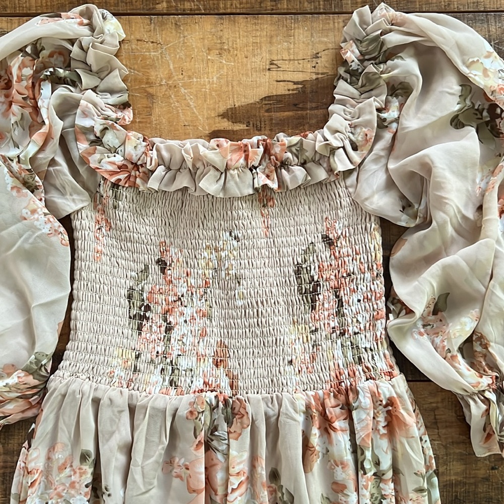 Flora Maxi Dress with Smock and Ruffle Details
